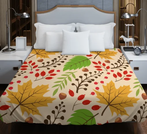 Autumn Leaves & Nuts Pattern Duvet Cover