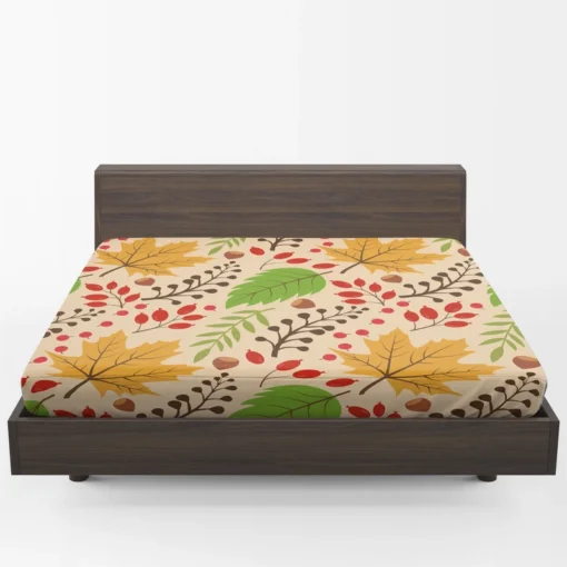 Autumn Leaves & Nuts Pattern Fitted Sheet 1