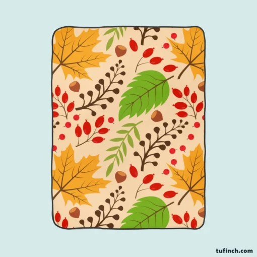 Autumn Leaves & Nuts Pattern Fleece Blanket 1