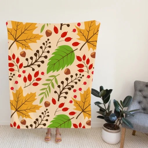 Autumn Leaves & Nuts Pattern Fleece Blanket