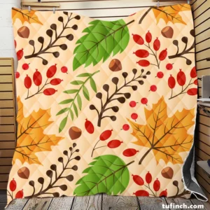 Autumn Leaves & Nuts Pattern Quilt Blanket