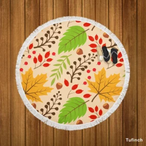 Autumn Leaves & Nuts Pattern Round Beach Towel