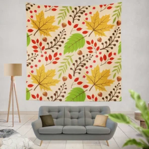 Autumn Leaves & Nuts Pattern Wall Tapestry