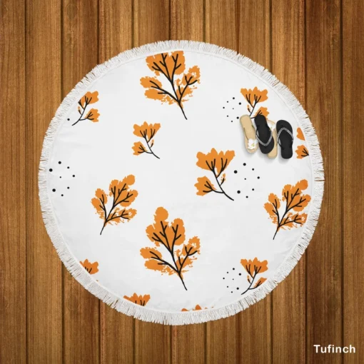 Autumn Leaves Pattern Round Beach Towel