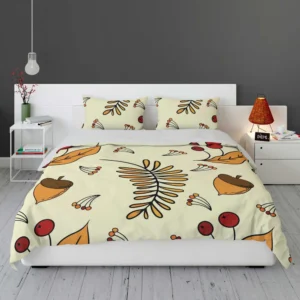 Autumn Rowan Berries Acorn Pattern Bedding Set 1