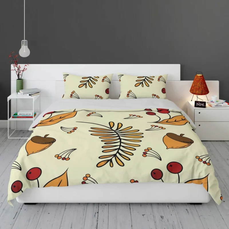 Autumn Rowan Berries Acorn Pattern Bedding Set 1