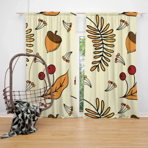 Autumn Rowan Berries Acorn Pattern Curtain