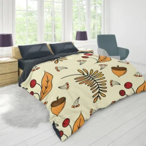 Autumn Rowan Berries Acorn Pattern Duvet Cover 1