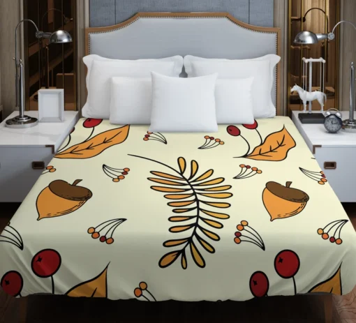 Autumn Rowan Berries Acorn Pattern Duvet Cover