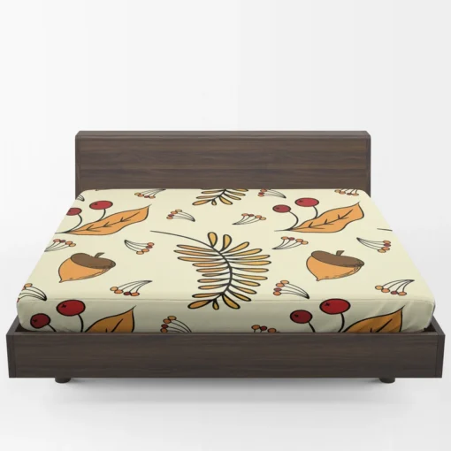 Autumn Rowan Berries Acorn Pattern Fitted Sheet 1