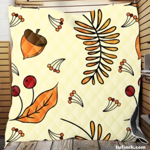 Autumn Rowan Berries Acorn Pattern Quilt Blanket