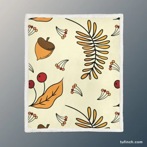 Autumn Rowan Berries Acorn Pattern Sherpa Fleece Blanket 1