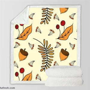 Autumn Rowan Berries Acorn Pattern Sherpa Fleece Blanket