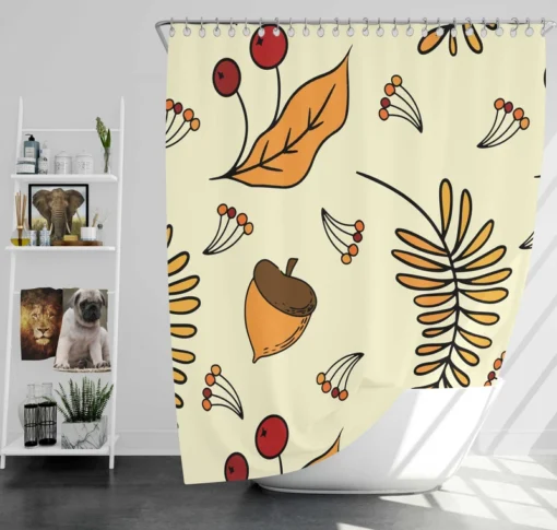 Autumn Rowan Berries Acorn Pattern Shower Curtain