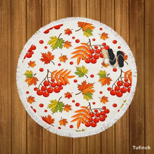 Autumn Rowan Berries Round Beach Towel