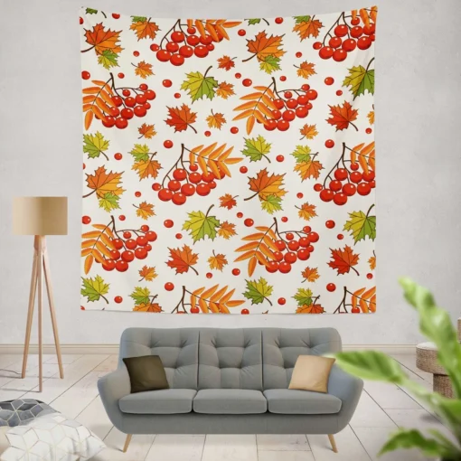 Autumn Rowan Berries Wall Tapestry