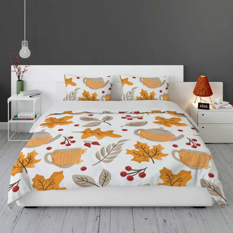 Autumn Season Teapot Berry Maple Leaves Bedding Set 1