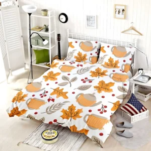 Autumn Season Teapot Berry Maple Leaves Bedding Set