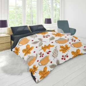 Autumn Season Teapot Berry Maple Leaves Duvet Cover 1