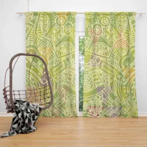 Avocado Green Abstract Pattern Design Curtain