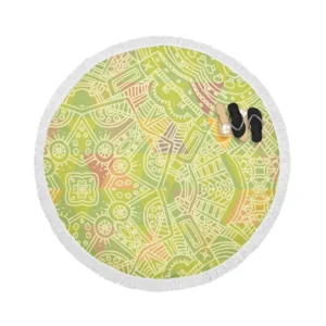 Avocado Green Abstract Pattern Design Round Beach Towel