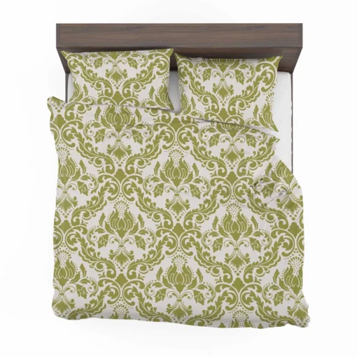 Avocado Green Damask Pattern Bedding Set 2