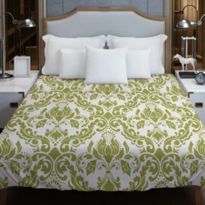 Avocado Green Damask Pattern Duvet Cover