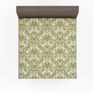 Avocado Green Damask Pattern Fitted Sheet