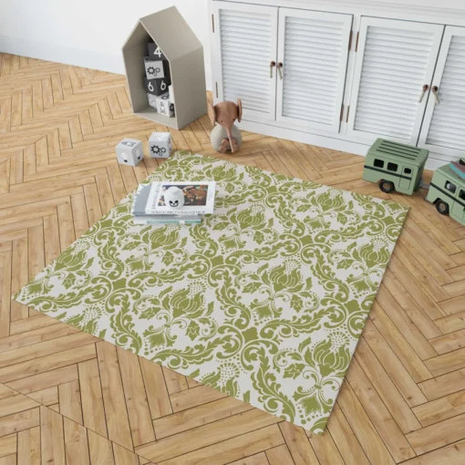 Avocado Green Damask Pattern Rug 1