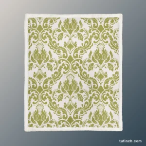 Avocado Green Damask Pattern Sherpa Fleece Blanket 1