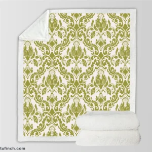 Avocado Green Damask Pattern Sherpa Fleece Blanket