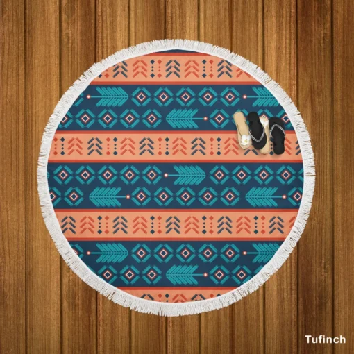 Aztec Bohemian Stripe Design Round Beach Towel