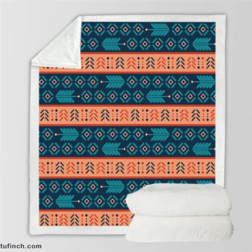 Aztec Bohemian Stripe Design Sherpa Fleece Blanket