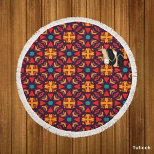 Aztec Falk Art Abstract Pattern Round Beach Towel