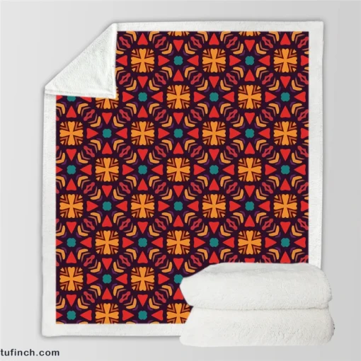 Aztec Falk Art Abstract Pattern Sherpa Fleece Blanket