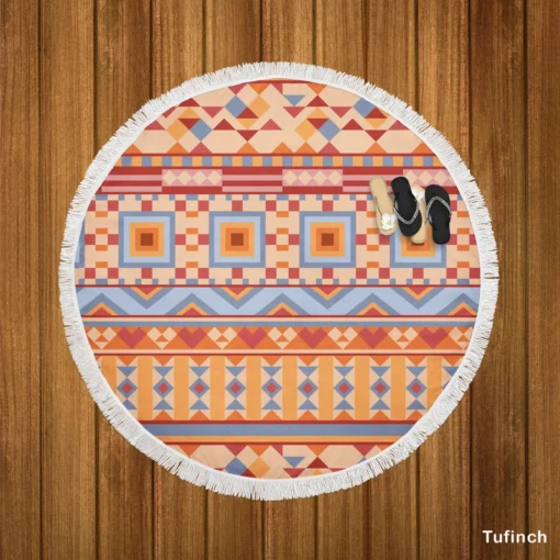 Aztec Traditional Tribal Round Beach Towel