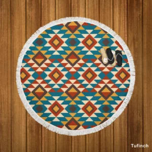 Aztec Tribal Argyle Design Round Beach Towel