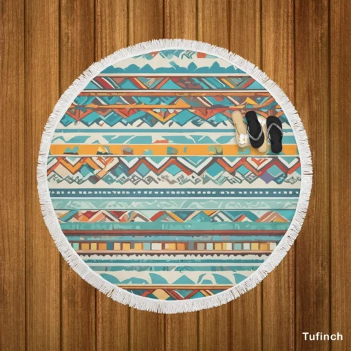 Aztec Vector White Background Pattern Round Beach Towel