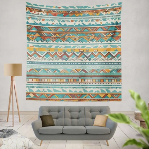 Aztec Vector White Background Pattern Wall Tapestry