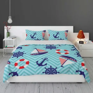 Baby Marine Anchor Sailboats Pattern Bedding Set 1