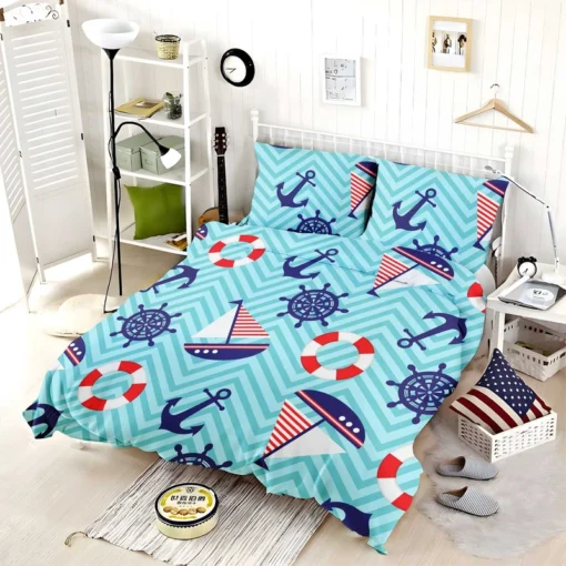 Baby Marine Anchor Sailboats Pattern Bedding Set