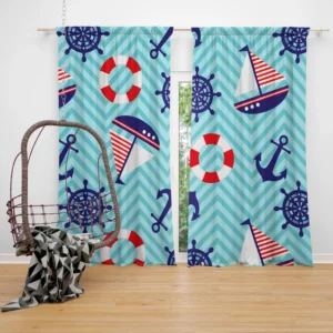 Baby Marine Anchor Sailboats Pattern Curtain