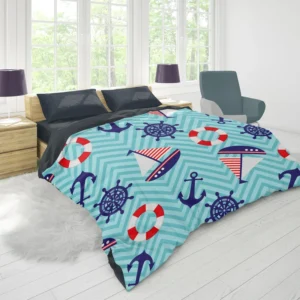 Baby Marine Anchor Sailboats Pattern Duvet Cover 1