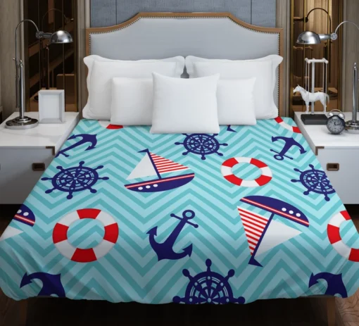 Baby Marine Anchor Sailboats Pattern Duvet Cover