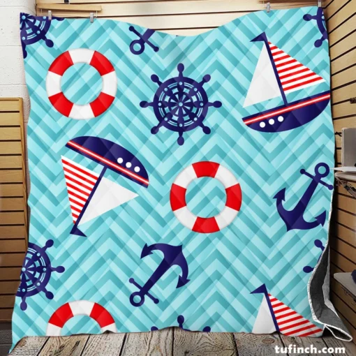 Baby Marine Anchor Sailboats Pattern Quilt Blanket