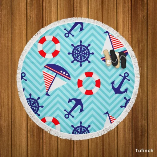 Baby Marine Anchor Sailboats Pattern Round Beach Towel