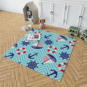 Baby Marine Anchor Sailboats Pattern Rug 1