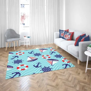 Baby Marine Anchor Sailboats Pattern Rug 2