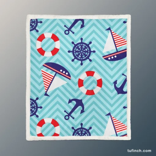 Baby Marine Anchor Sailboats Pattern Sherpa Fleece Blanket 1