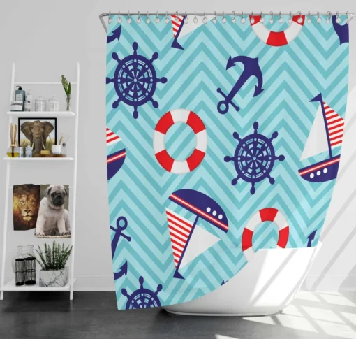 Baby Marine Anchor Sailboats Pattern Shower Curtain